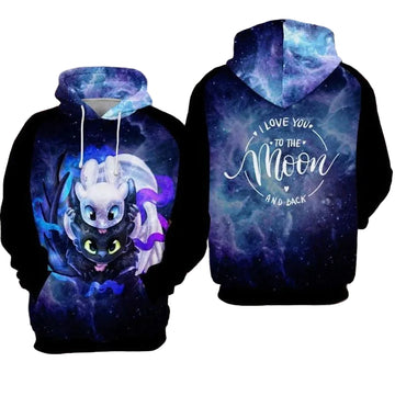 Toothless And Light Fury To The Moon And Back Over Print 3d Hoodie Zip Hoodie Moonbestprint