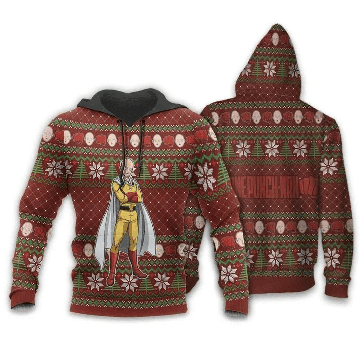 Saitama Ugly Christmas One Punch Man Anime Manga For Men And Women 3d Hoodie Zip Hoodie Moonbestprint