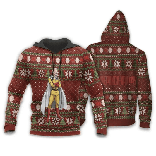 Saitama Ugly Christmas One Punch Man Anime Manga For Men And Women 3d Hoodie Zip Hoodie Moonbestprint