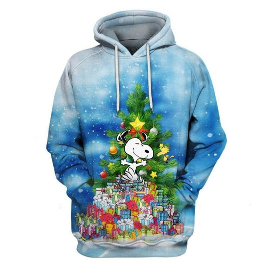 Snoopy And Christmas Tree Blue 3d Hoodie Zip Hoodie Moonbestprint