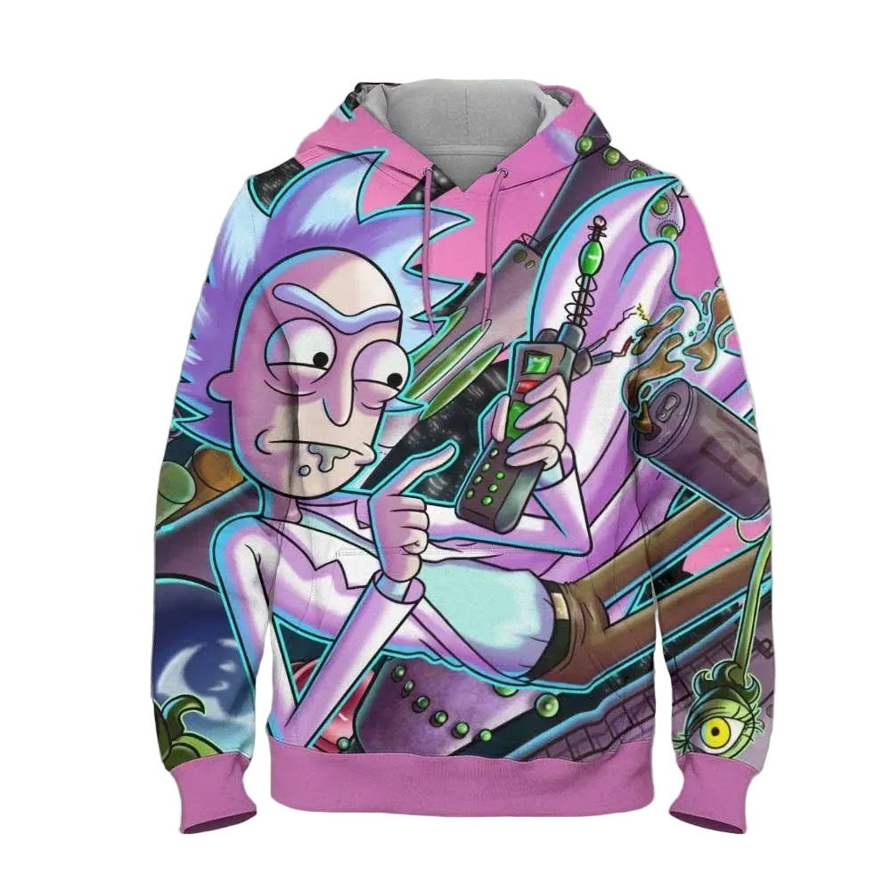With Phone Cartoon Rick And Morty Over Print 3d Hoodie Zip Hoodie 864 Moonbestprint