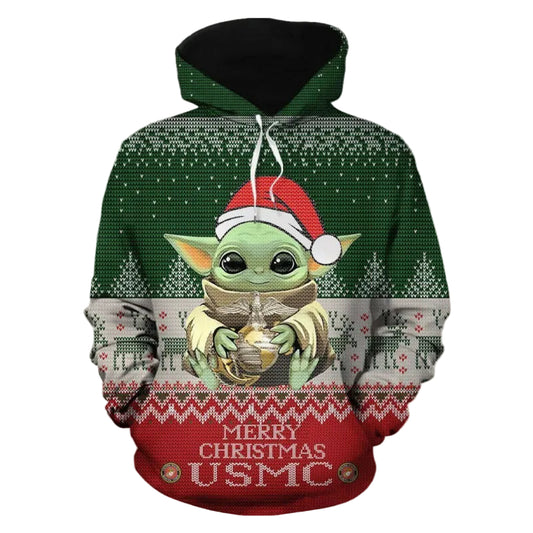 Baby Yoda Us Marine Merry Christmas 3d Hoodie Moonbestprint