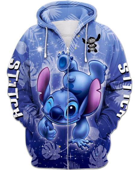 Blue Stitch Zip-up Hoodie Moonbestprint