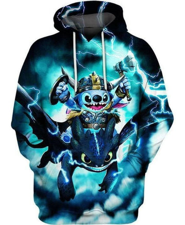 Stitch Riding Toothless Full Printing Hoodie 3d Hoodie Moonbestprint