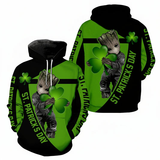 Irish Saint Patrick's Day Baby Groot Color Full 3d Hoodie Moonbestprint