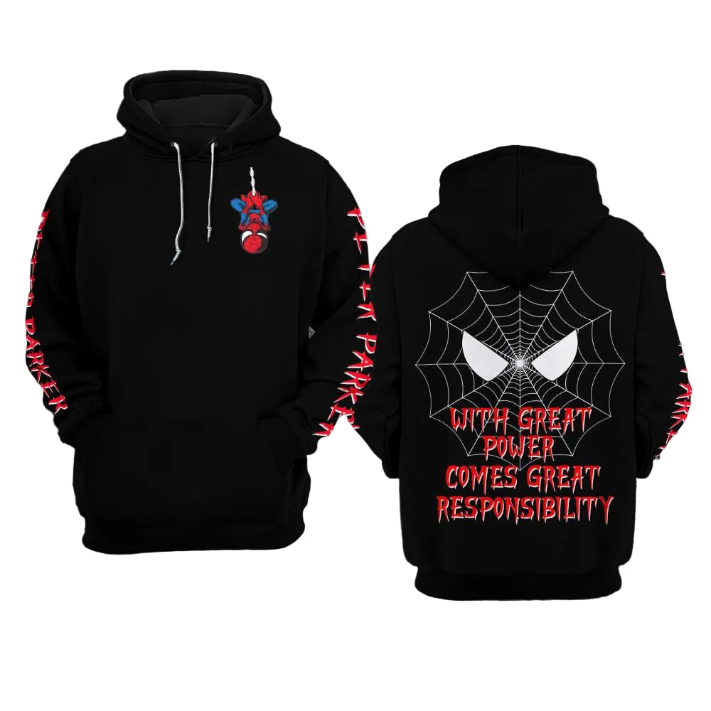 Peter Parker Spider Man No Way Home Marvel Comics With Great Power Comes Great Responsibility All Over Print Hoodie Moonbestprint