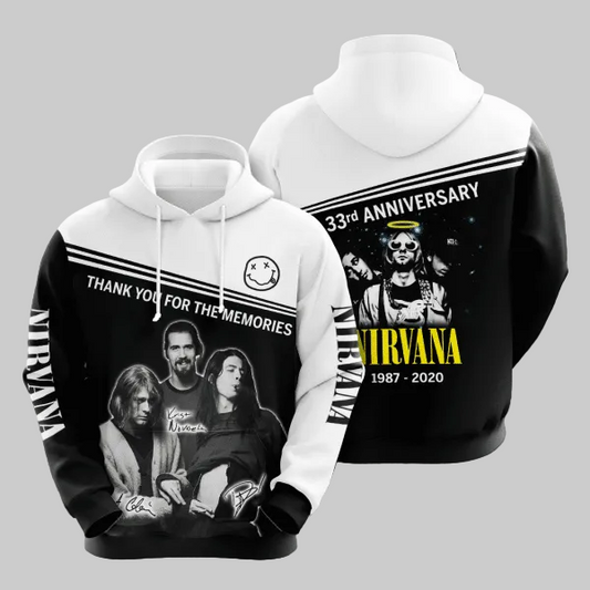 Nirvana 33th Anniversary 1987 2020 Signature Design Gift For Fan Custom 3d Hoodie All Over Printed Hoodie Moonbestprint
