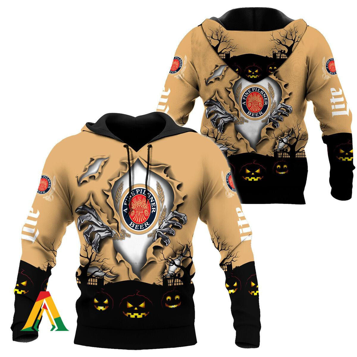 Scary Night Halloween Miller Lite Hoodie &amp; Zip Hoodie Moonbestprint