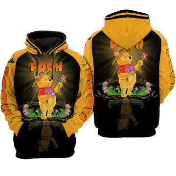 Disney Winnie The Pooh, Pooh Bear With Flower Ver111 Aop Hoodie, Zip Hoodie Moonbestprint