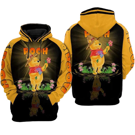 Disney Winnie The Pooh, Pooh Bear With Flower Ver111 Aop Hoodie, Zip Hoodie Moonbestprint