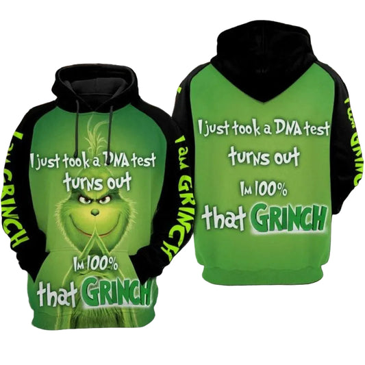 The Grinch I Just Took A Dna Test Turns Out I'm 100% That Grinch Over Print 3d Hoodie Zip Hoodie Moonbestprint