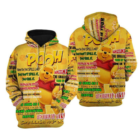 Winnie-the-pooh Disney Cartoon, Disney Quotes, Pooh Punk Words Pattern All Over Print Hoodie, Zip Hoodie Moonbestprint