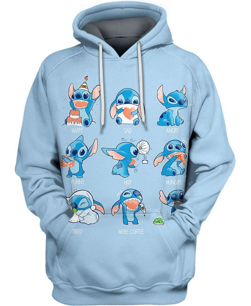 Stitch Emotions Over Print 3d Hoodie Zip Hoodie 1177 Moonbestprint