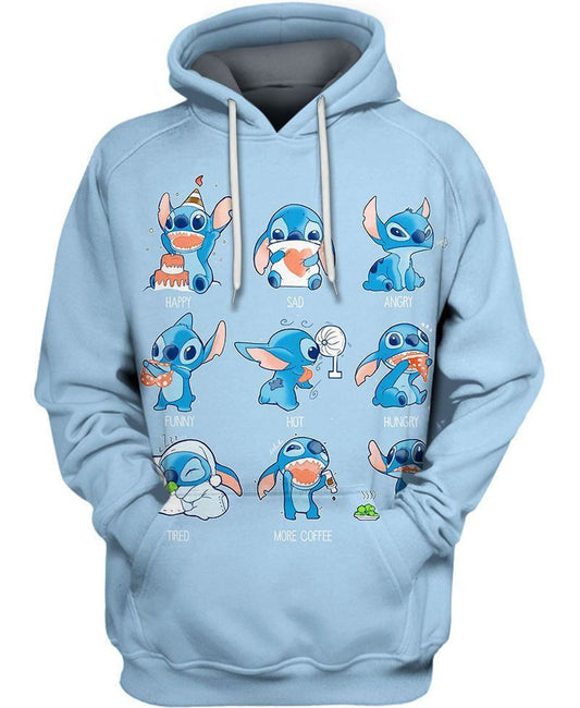 Stitch Emotions Over Print 3d Hoodie Zip Hoodie 1177 Moonbestprint