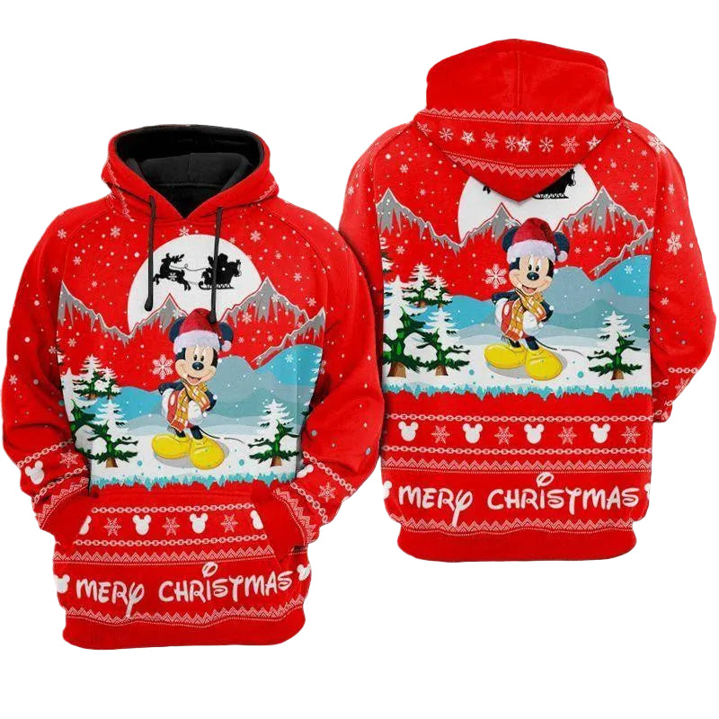 Disney Merry Christmas Mk Mouse Christmas Night Red 3d Hoodie Zip Hoodie Moonbestprint