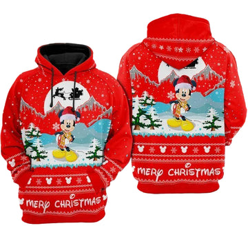 Disney Merry Christmas Mk Mouse Christmas Night Red 3d Hoodie Zip Hoodie Moonbestprint