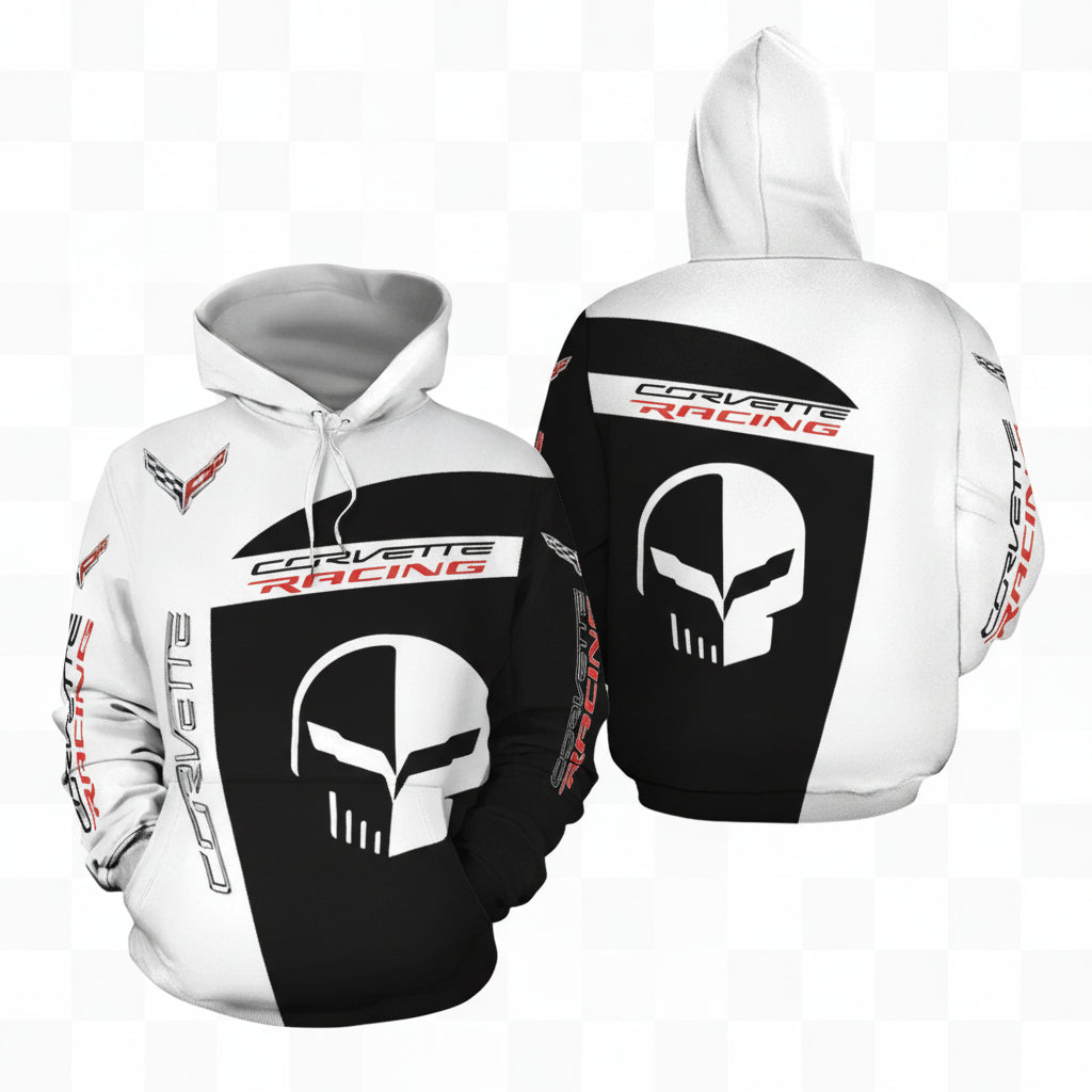 Chevrolet Corvette Racing Black N White Sport Car 3d All Over Print Hoodie 435 Moonbestprint