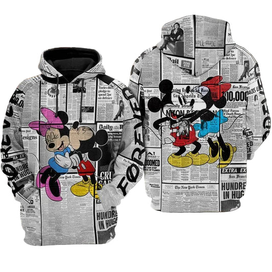 Newspaper Mickey And Minnie Over Print 3d Hoodie Zip Hoodie Moonbestprint