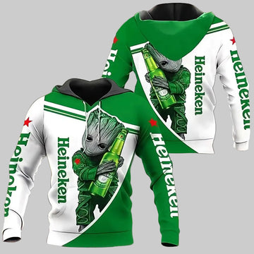 Groot Hugging Heineken Beer Aop Hoodie Moonbestprint