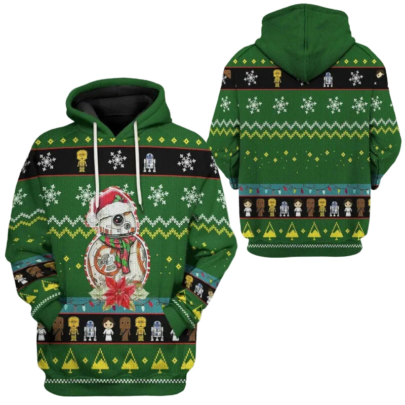 Star Wars Shirt Bb 8 Robot Christmas Pattern Green 3d Hoodie Zip Hoodie Moonbestprint