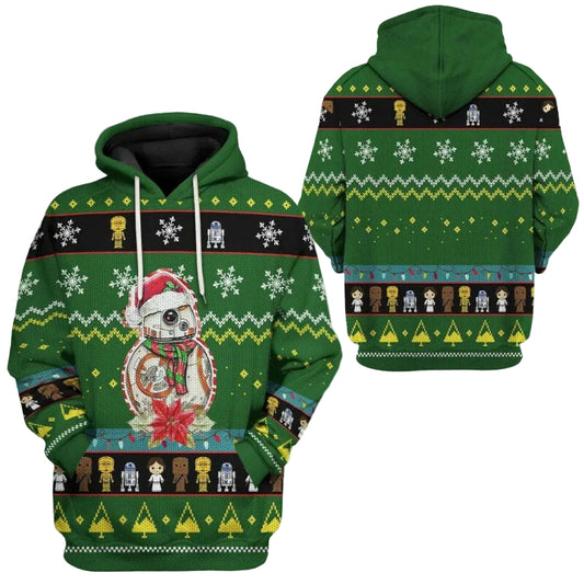 Star Wars Shirt Bb 8 Robot Christmas Pattern Green 3d Hoodie Zip Hoodie Moonbestprint