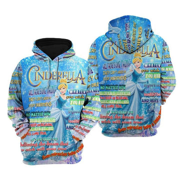Disney Cartoon Cinderella Princess, Cinderella Punk Words Pattern All Over Print Hoodie, Zip Hoodie Moonbestprint