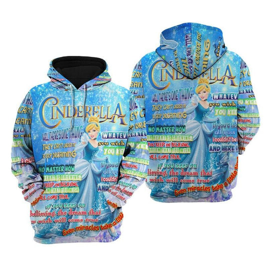 Disney Cartoon Cinderella Princess, Cinderella Punk Words Pattern All Over Print Hoodie, Zip Hoodie Moonbestprint