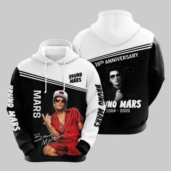 Bruno Mars 16th Anniversary 2004 2020 Signature Design Gift For Fan Custom 3d Hoodie All Over Printed Hoodie Moonbestprint