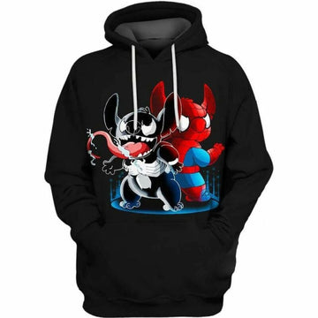 Spider Man Venom And Stitch Over Print 3d Hoodie Zip Hoodie Moonbestprint