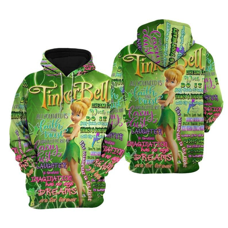 Disney Cartoon Tinker Bell, Disney Fairies Tinker Bell Punk Words Pattern All Over Print Hoodie, Zip Hoodie Moonbestprint