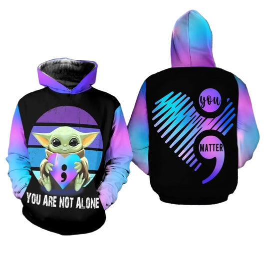 Suicide Awareness Baby Yoda You Are Not Alone All Over Print Hoodie Moonbestprint