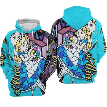 Alice In Wonderland Stained Glass Style Over Print 3d Hoodie Zip Hoodie Moonbestprint