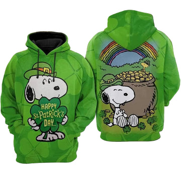 Snoopy With Pot Of Gold, Snoopy St. Patrick's Day Aop Hoodie Moonbestprint