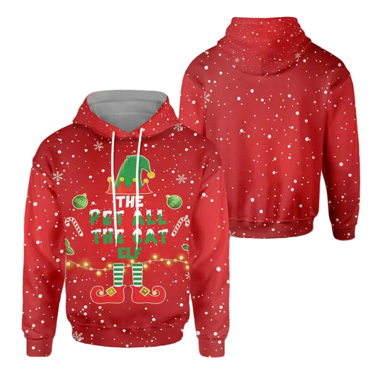 Christmas Elf Hoodie The Pet All The Cats Elf Snowflake Red 3d Hoodie Zip Hoodie Moonbestprint