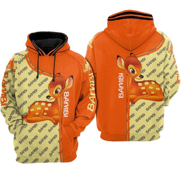 Bambi Disney Orange Over Print 3d Hoodie Zip Hoodie Moonbestprint