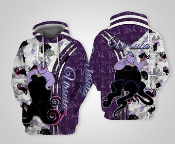 Disney Villian Ursula Purple Cross Comic Book Patterns, Ursula The Little Mermaid All Over Print Hoodie, Zip Hoodie Moonbestprint