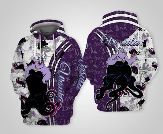 Disney Villian Ursula Purple Cross Comic Book Patterns, Ursula The Little Mermaid All Over Print Hoodie, Zip Hoodie Moonbestprint