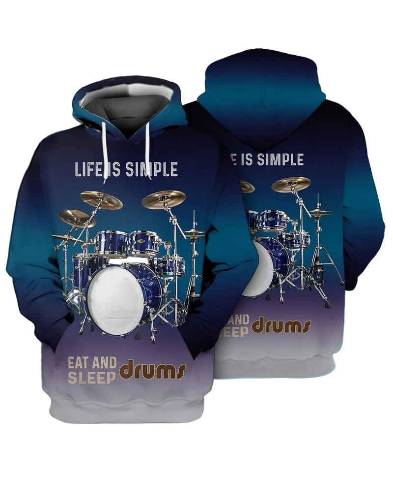 Drum Life Is Simple Eat And Sleep Drums For Men And Women 3d Hoodie Zip Hoodie Moonbestprint