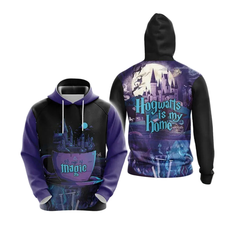 Harry Potter Hogwarts Is My Home A Cup Of Magic Black Purple 3d Hoodie Zip Hoodie Moonbestprint