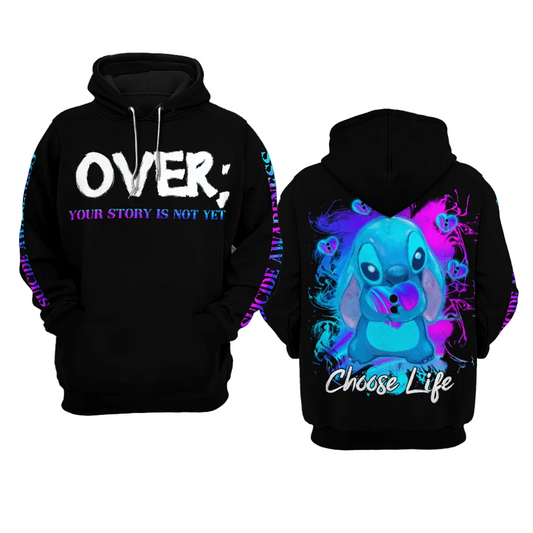 Suicide Awareness, Stitch Disney Suicide Awareness, Choose Life Your Story Is Not Yet All Over Print Hoodie Moonbestprint