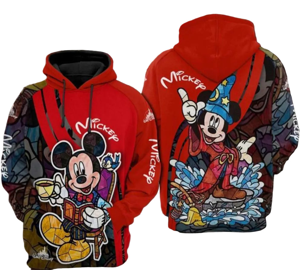 Mickey Mouse Disney, Mickey Wizard Stained Glass Style All Over Print Hoodie Moonbestprint