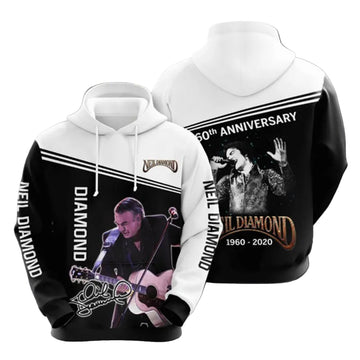Neil Diamond 1960-2020 60th Anniversary Signature 3d Hoodie Moonbestprint