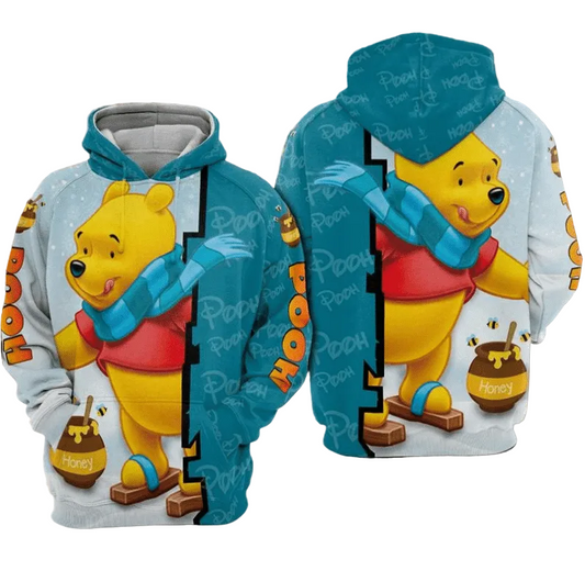 Pooh Bear Winnie The Pooh Disney, Pooh Bear Winter Honey All Over Print Hoodie Moonbestprint