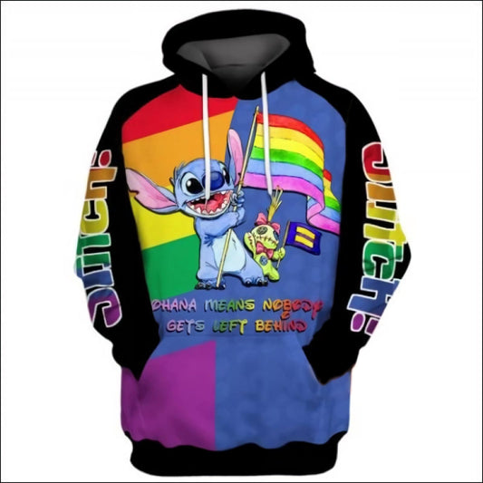 Lilo And Stitch Disney, Lgbt Stitch Ohana Means Nobody Gets Left Behind All Over Print Hoodie Moonbestprint