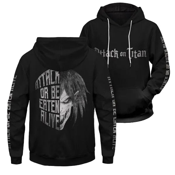 Attack On Titan Attack Or Be Eaten Alive 2k573 Lover Gift ,attack On Titan All Over Print 3d Hoodie Moonbestprint