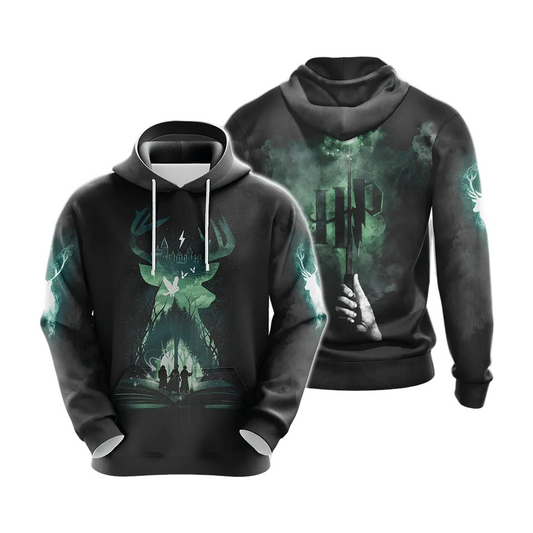 Harry Potter Deer Story Book Patronus Black Green 3d Hoodie Zip Hoodie Moonbestprint