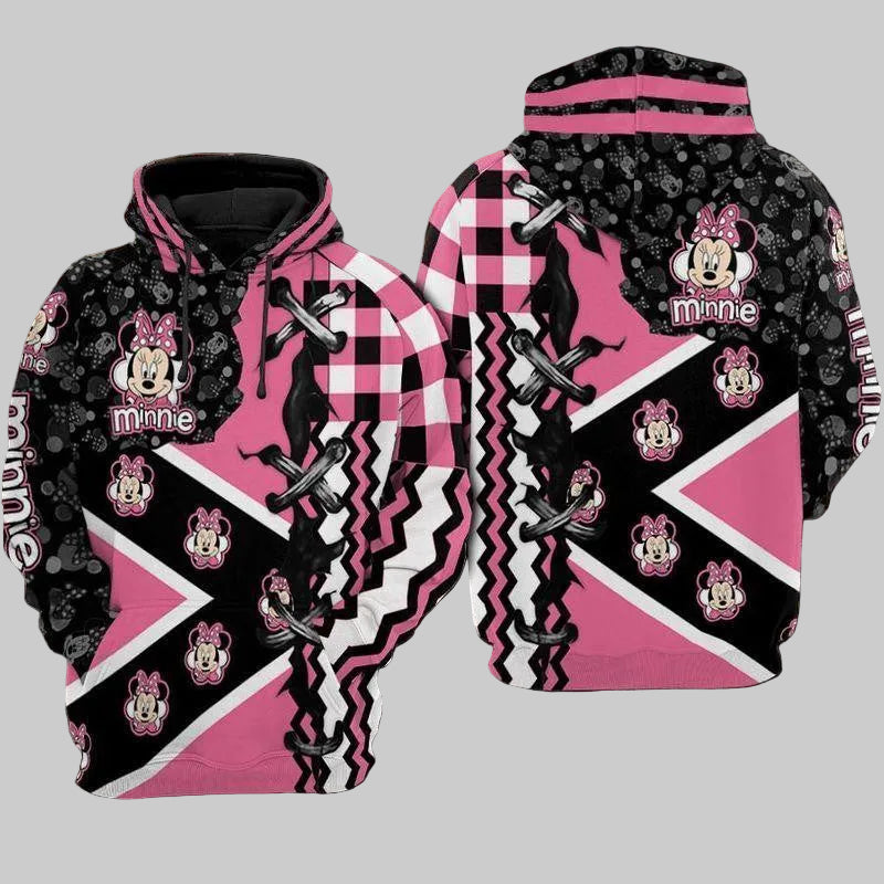 Minnie Stitches Square Check Pattern Pin 3d Hoodie Zip Hoodie Moonbestprint
