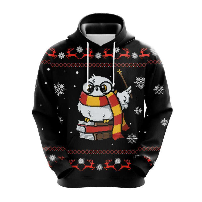 Harry Potter Owl Reindeer Pattern Black 3d Hoodie Zip Hoodie Moonbestprint