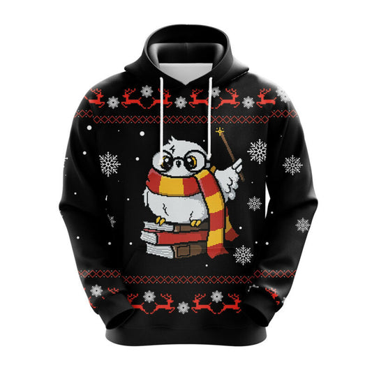Harry Potter Owl Reindeer Pattern Black 3d Hoodie Zip Hoodie Moonbestprint