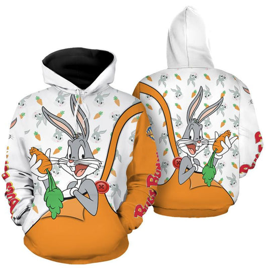 Bugs Bunny Looney Tunes, Cute Bugs Bunny Warner Bros All Over Print Hoodie, Zip Hoodie Moonbestprint